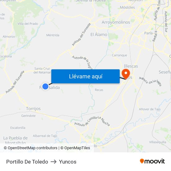 Portillo De Toledo to Yuncos map