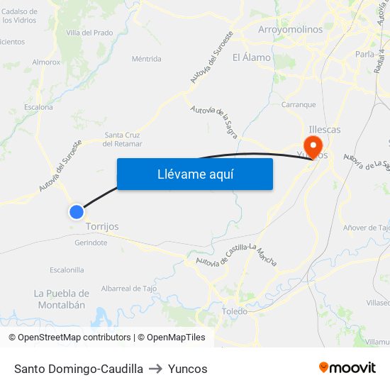 Santo Domingo-Caudilla to Yuncos map