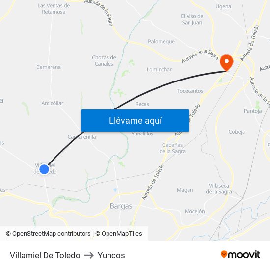 Villamiel De Toledo to Yuncos map