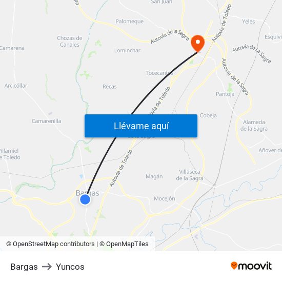 Bargas to Yuncos map