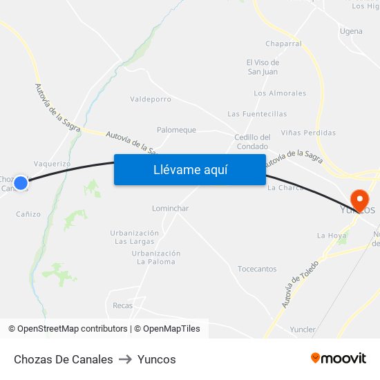 Chozas De Canales to Yuncos map