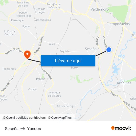 Seseña to Yuncos map