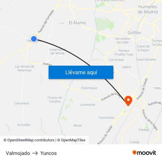 Valmojado to Yuncos map