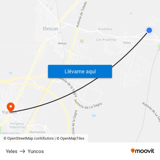 Yeles to Yuncos map
