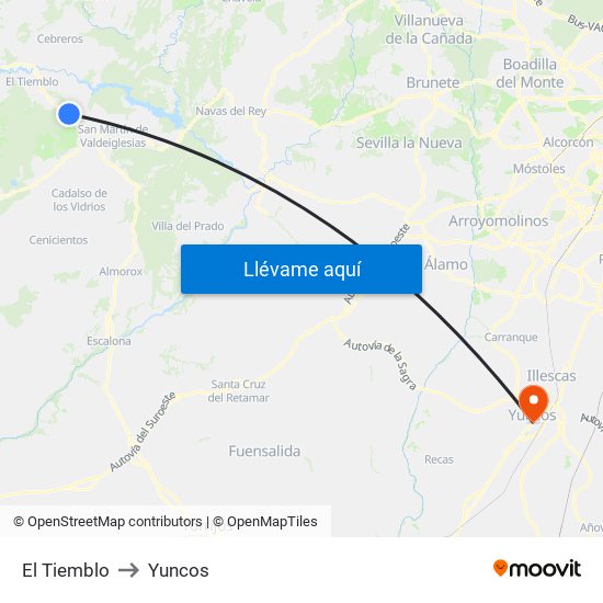 El Tiemblo to Yuncos map