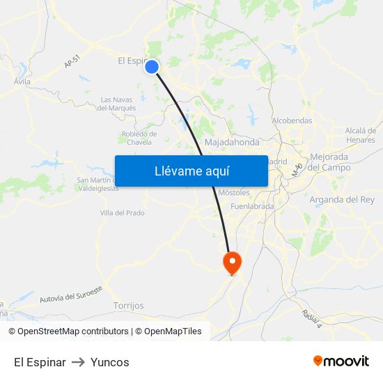 El Espinar to Yuncos map