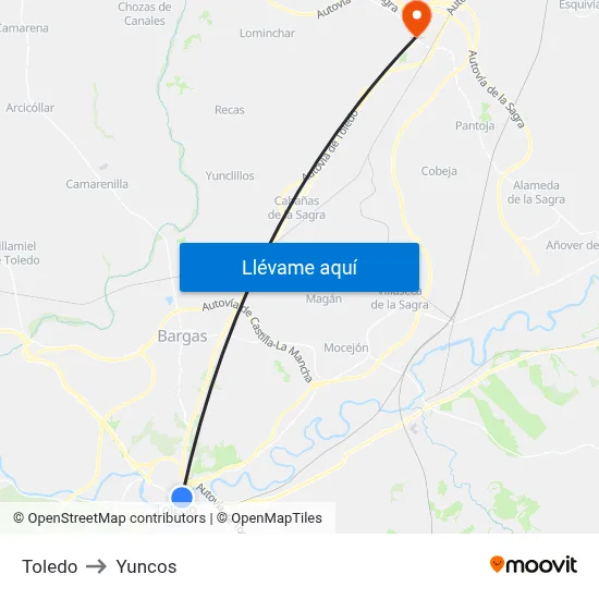 Toledo to Yuncos map