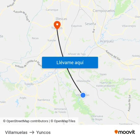 Villamuelas to Yuncos map