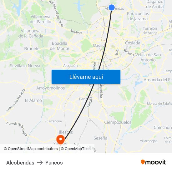 Alcobendas to Yuncos map