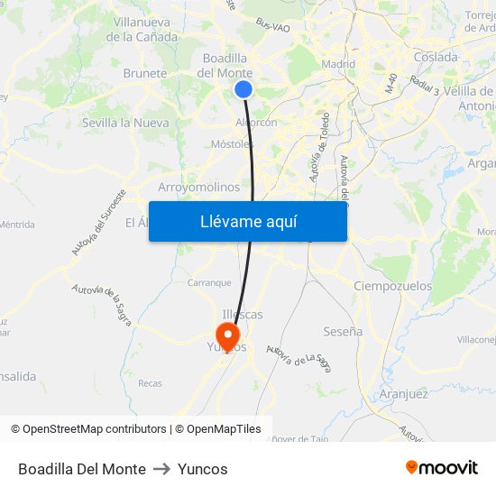 Boadilla Del Monte to Yuncos map