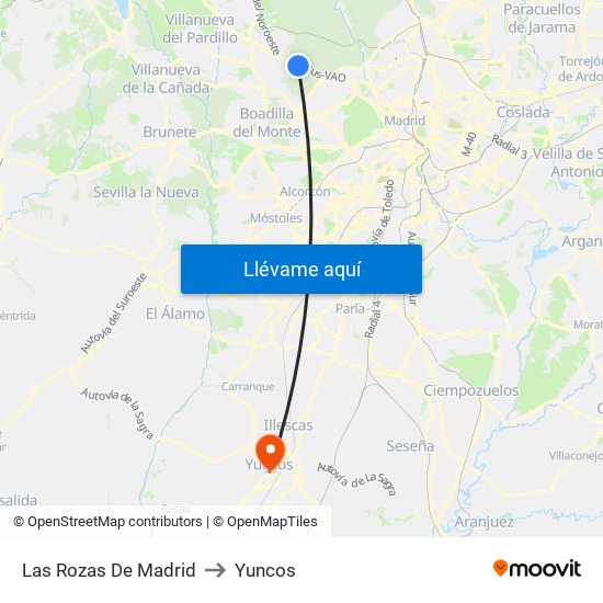 Las Rozas De Madrid to Yuncos map