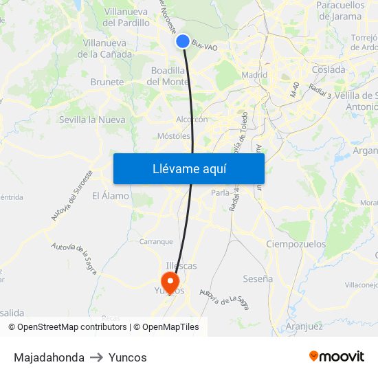 Majadahonda to Yuncos map