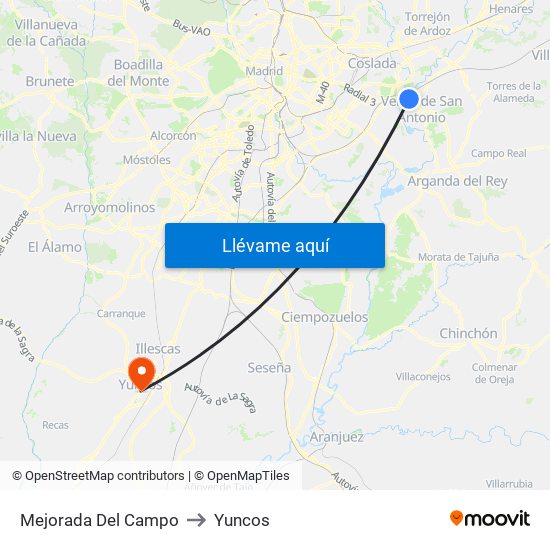 Mejorada Del Campo to Yuncos map