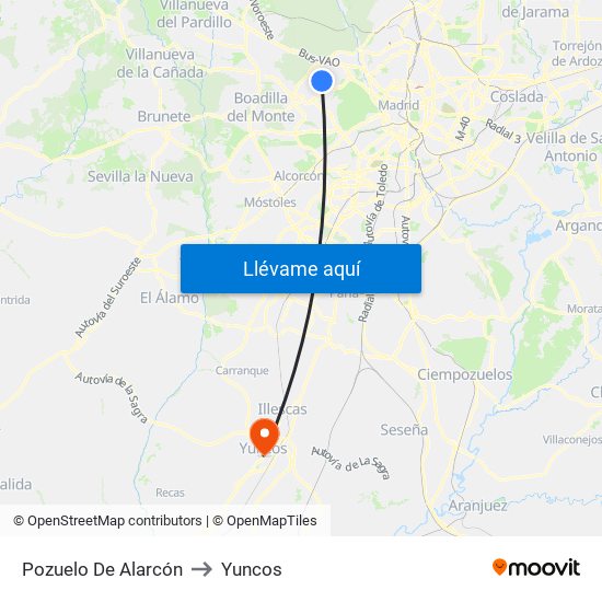 Pozuelo De Alarcón to Yuncos map