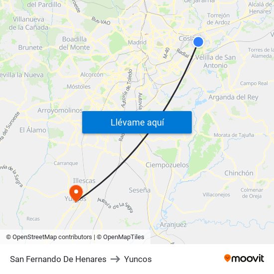 San Fernando De Henares to Yuncos map
