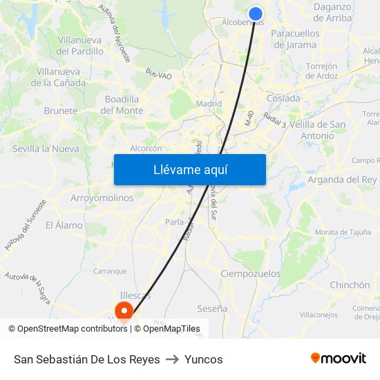 San Sebastián De Los Reyes to Yuncos map