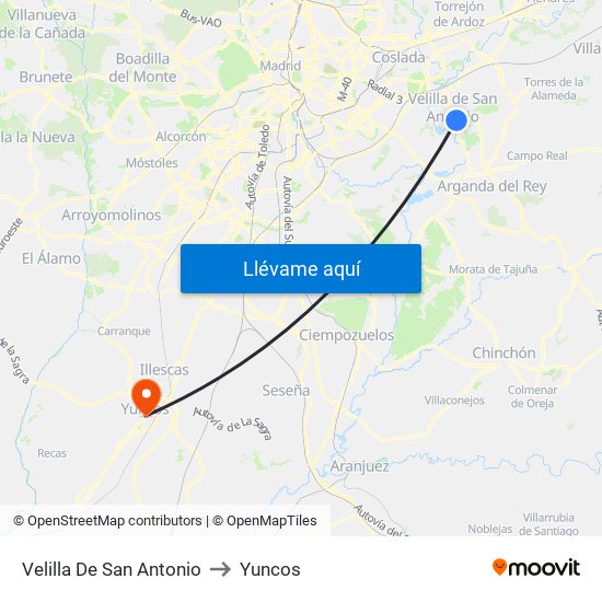 Velilla De San Antonio to Yuncos map