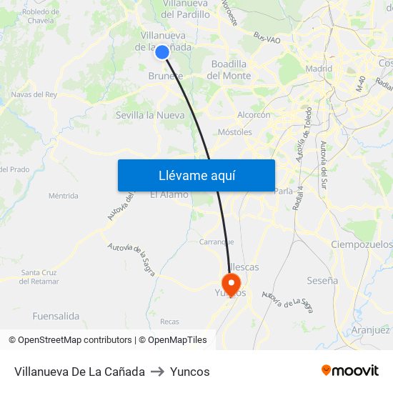 Villanueva De La Cañada to Yuncos map