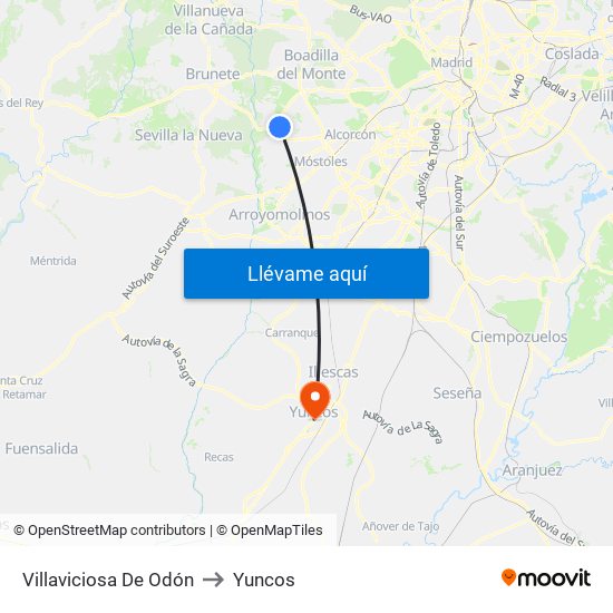 Villaviciosa De Odón to Yuncos map
