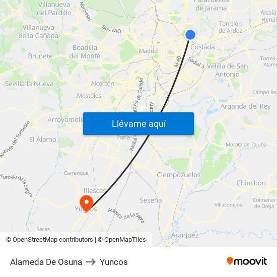 Alameda De Osuna to Yuncos map