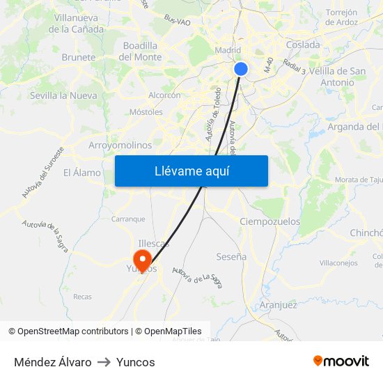 Méndez Álvaro to Yuncos map