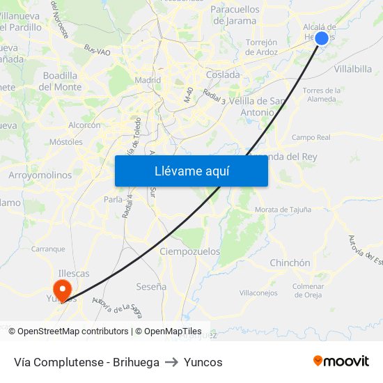 Vía Complutense - Brihuega to Yuncos map