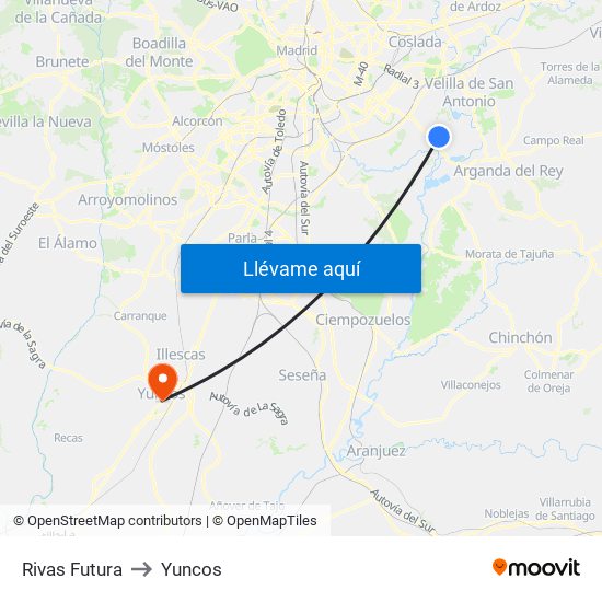 Rivas Futura to Yuncos map