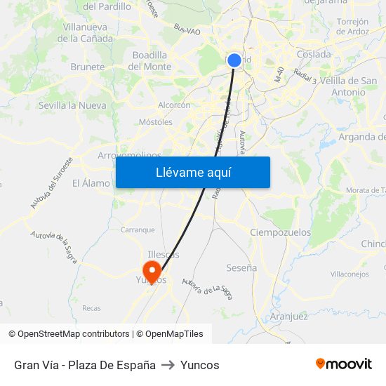 Gran Vía - Plaza De España to Yuncos map