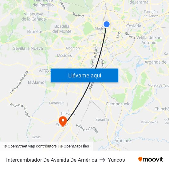 Intercambiador De Avenida De América to Yuncos map