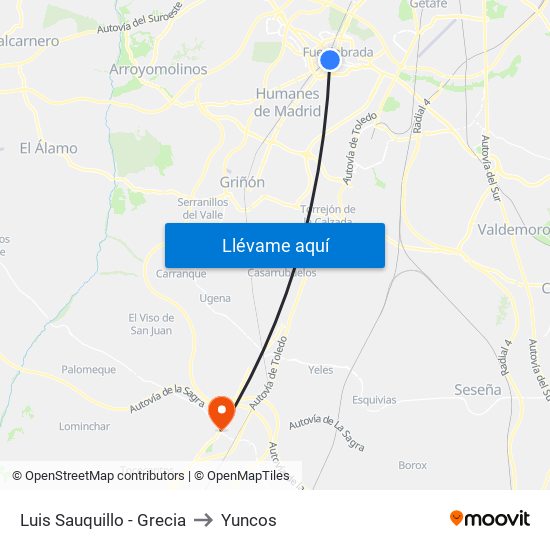 Luis Sauquillo - Grecia to Yuncos map