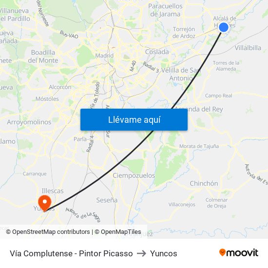 Vía Complutense - Pintor Picasso to Yuncos map