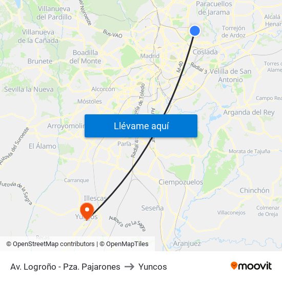 Av. Logroño - Pza. Pajarones to Yuncos map