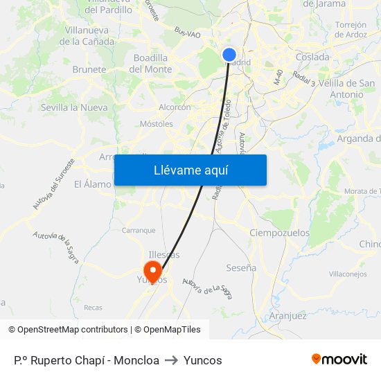 P.º Ruperto Chapí - Moncloa to Yuncos map