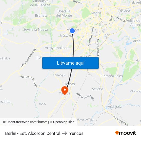 Berlín - Est. Alcorcón Central to Yuncos map