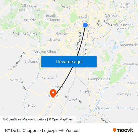 P.º De La Chopera - Legazpi to Yuncos map
