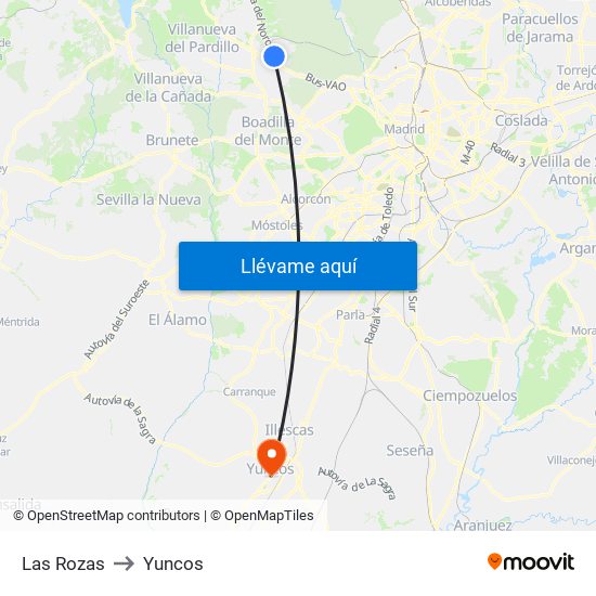 Las Rozas to Yuncos map