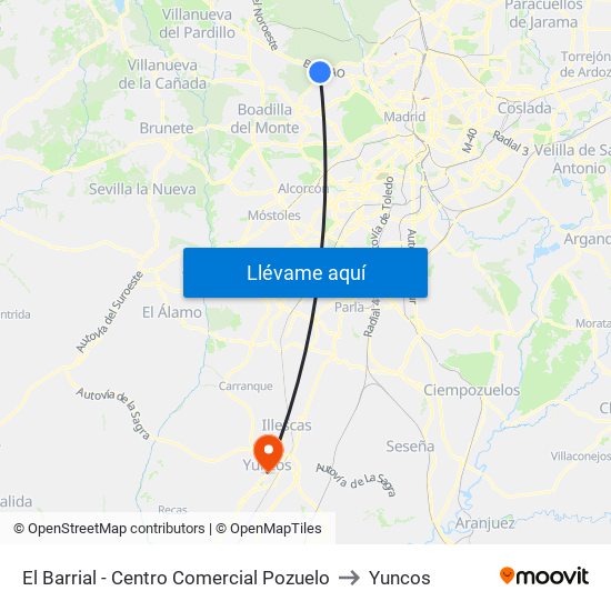 El Barrial - Centro Comercial Pozuelo to Yuncos map