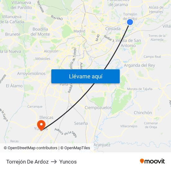 Torrejón De Ardoz to Yuncos map