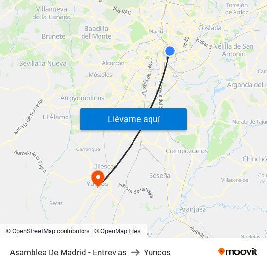 Asamblea De Madrid - Entrevías to Yuncos map