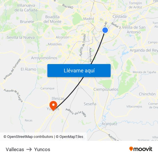 Vallecas to Yuncos map