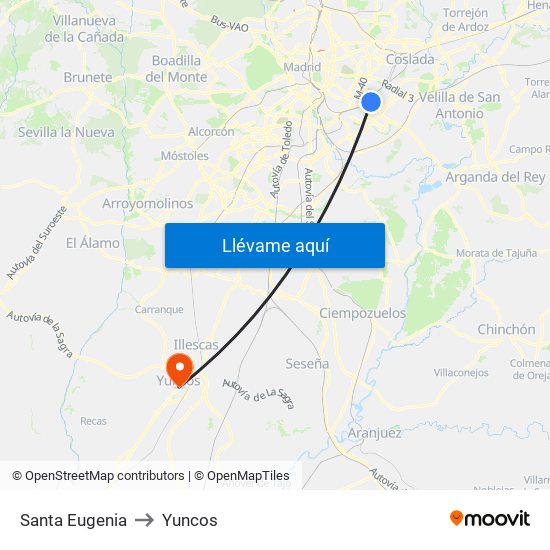Santa Eugenia to Yuncos map
