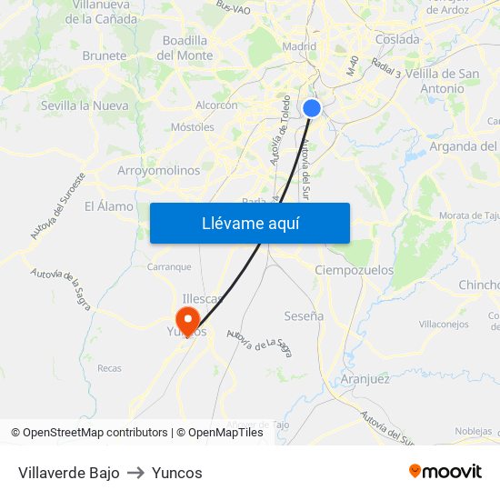 Villaverde Bajo to Yuncos map