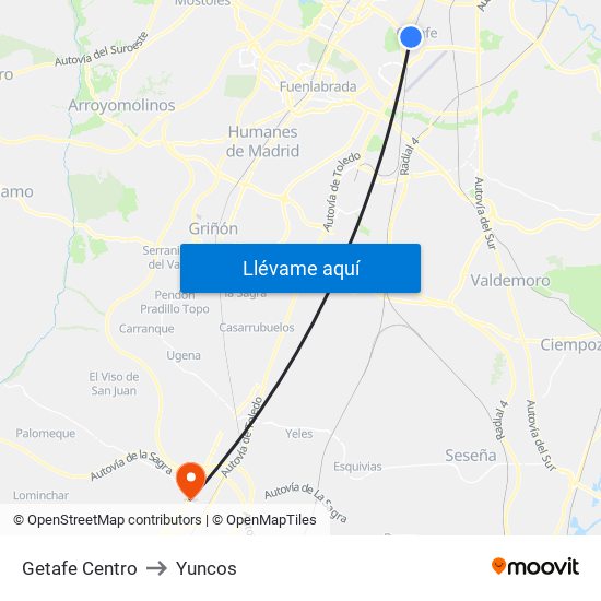 Getafe Centro to Yuncos map