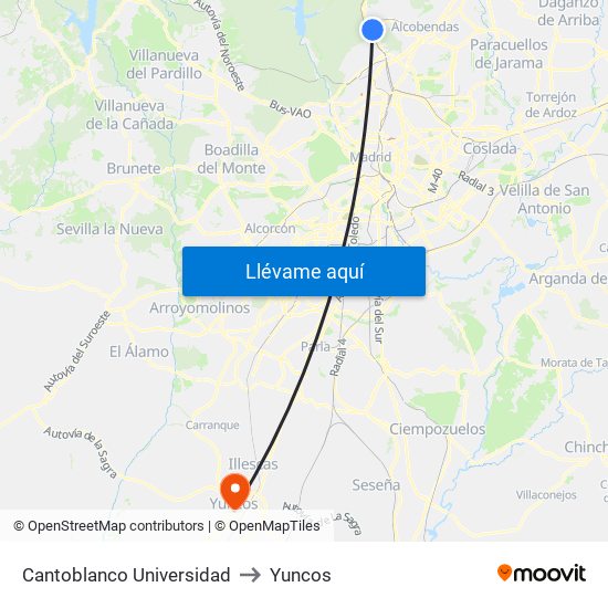 Cantoblanco Universidad to Yuncos map