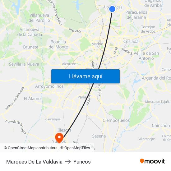 Marqués De La Valdavia to Yuncos map