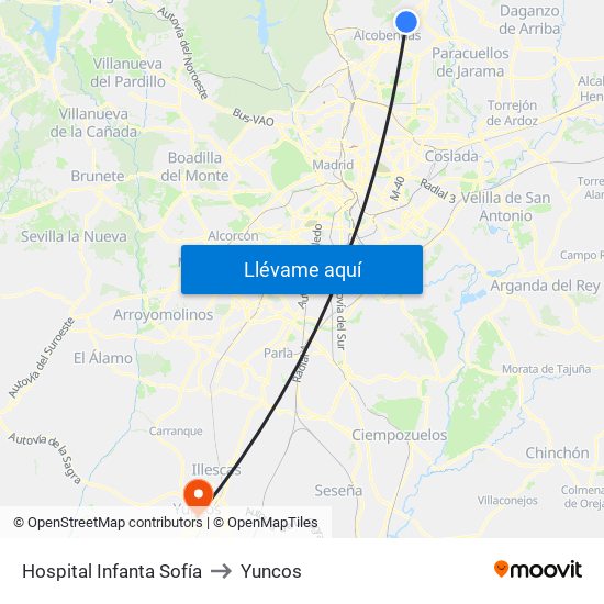 Hospital Infanta Sofía to Yuncos map