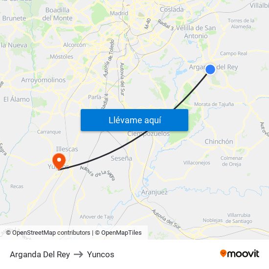 Arganda Del Rey to Yuncos map