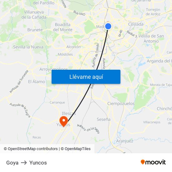 Goya to Yuncos map