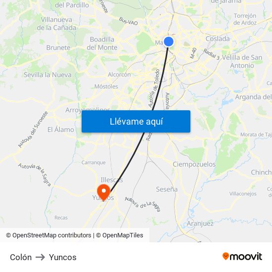Colón to Yuncos map