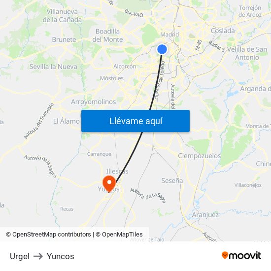 Urgel to Yuncos map